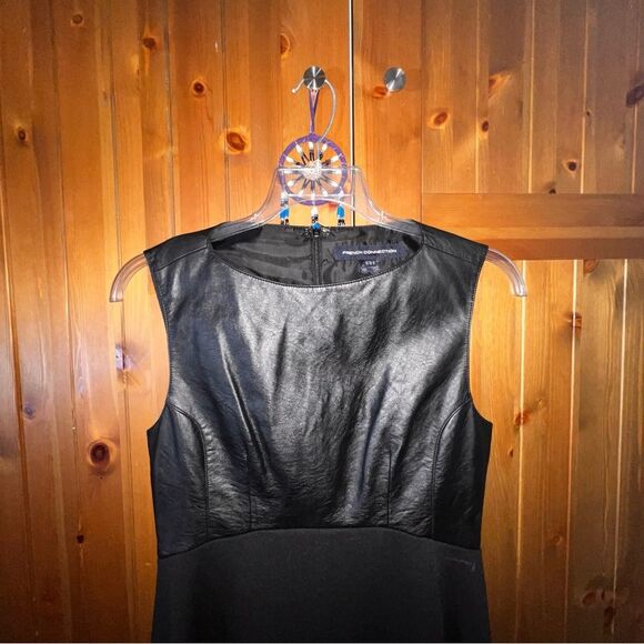 FRENCH CONNECTION Faux Leather & Knit Black Dress - Size 8 - Picture 3 of 5